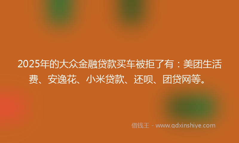 2025年的大众金融贷款买车被拒了有：美团生活费、安逸花、小米贷款、还呗、团贷网等。