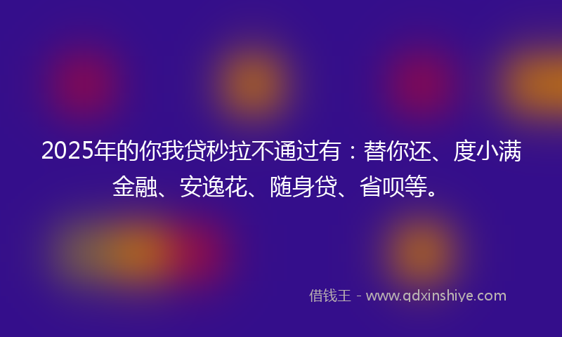 2025年的你我贷秒拉不通过有：替你还、度小满金融、安逸花、随身贷、省呗等。