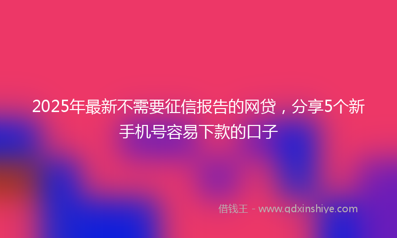 2025年最新不需要征信报告的网贷，分享5个新手机号容易下款的口子