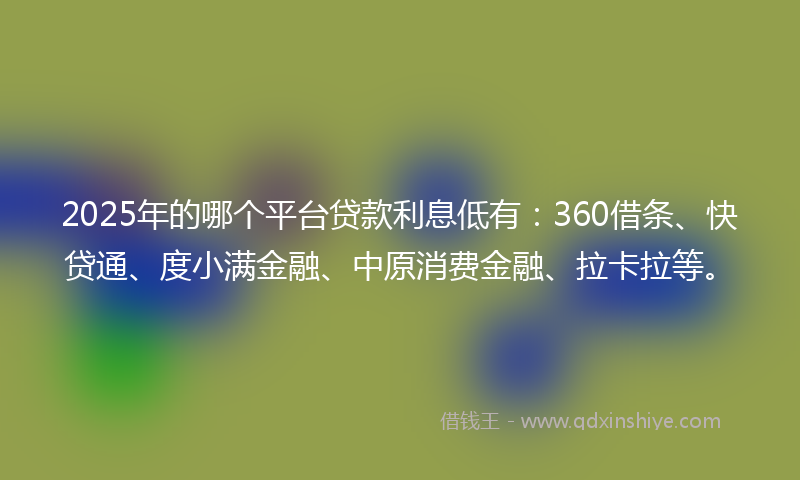 2025年的哪个平台贷款利息低有：360借条、快贷通、度小满金融、中原消费金融、拉卡拉等。