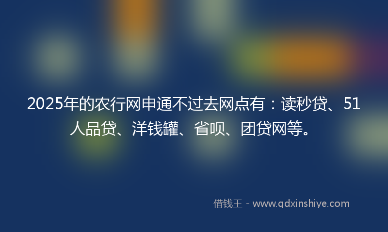 2025年的农行网申通不过去网点有：读秒贷、51人品贷、洋钱罐、省呗、团贷网等。