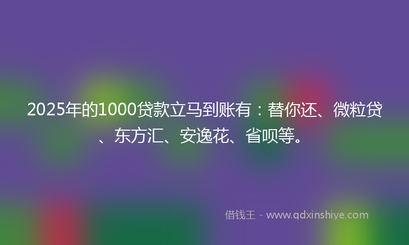 2025年的1000贷款立马到账有：替你还、微粒贷、东方汇、安逸花、省呗等。