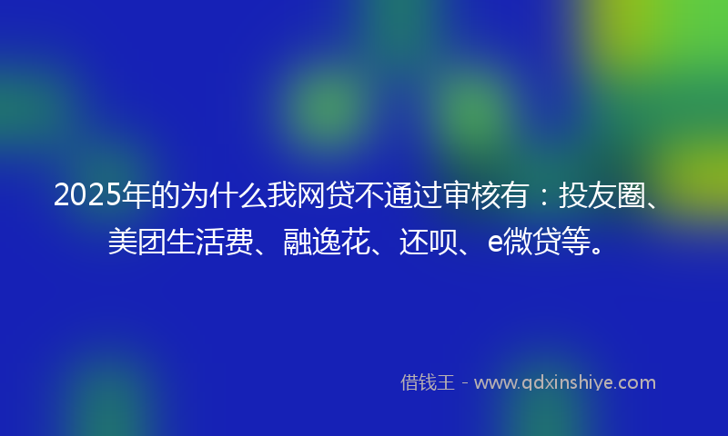 2025年的为什么我网贷不通过审核有：投友圈、美团生活费、融逸花、还呗、e微贷等。