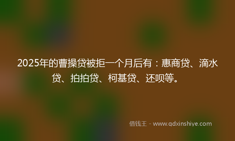 2025年的曹操贷被拒一个月后有：惠商贷、滴水贷、拍拍贷、柯基贷、还呗等。