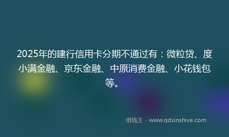 2025年的建行信用卡分期不通过有：微粒贷、度小满金融、京东金融、中原消费金融、小花钱包等。