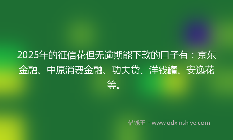 2025年的征信花但无逾期能下款的口子有：京东金融、中原消费金融、功夫贷、洋钱罐、安逸花等。