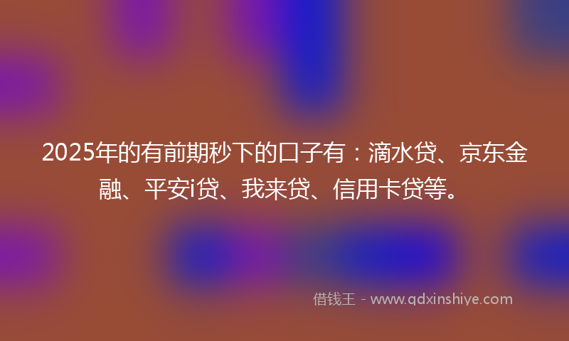 2025年的有前期秒下的口子有：滴水贷、京东金融、平安i贷、我来贷、信用卡贷等。