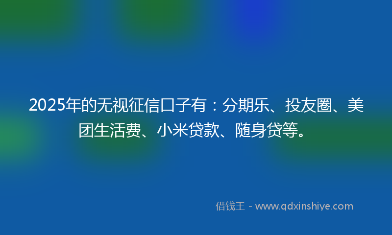 2025年的无视征信口子有：分期乐、投友圈、美团生活费、小米贷款、随身贷等。
