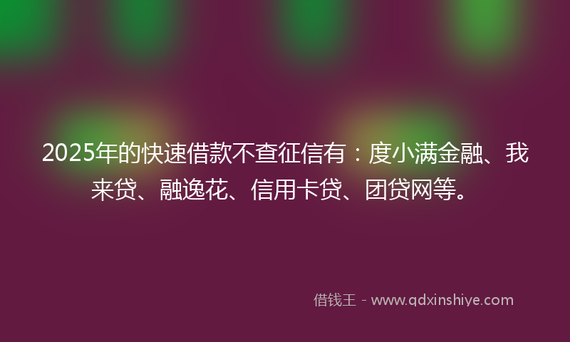 2025年的快速借款不查征信有：度小满金融、我来贷、融逸花、信用卡贷、团贷网等。
