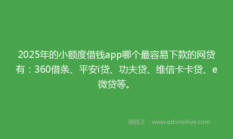 2025年的小额度借钱app哪个最容易下款的网贷有：360借条、平安i贷、功夫贷、维信卡卡贷、e微贷等。