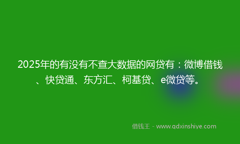 2025年的有没有不查大数据的网贷有：微博借钱、快贷通、东方汇、柯基贷、e微贷等。