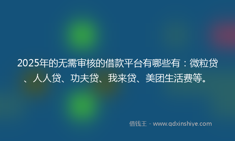 2025年的无需审核的借款平台有哪些有：微粒贷、人人贷、功夫贷、我来贷、美团生活费等。