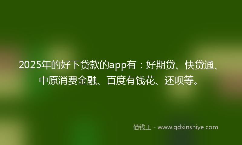 2025年的好下贷款的app有：好期贷、快贷通、中原消费金融、百度有钱花、还呗等。