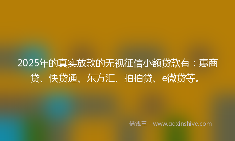 2025年的真实放款的无视征信小额贷款有：惠商贷、快贷通、东方汇、拍拍贷、e微贷等。