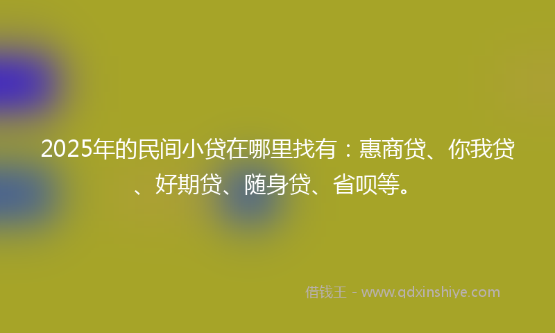 2025年的民间小贷在哪里找有：惠商贷、你我贷、好期贷、随身贷、省呗等。