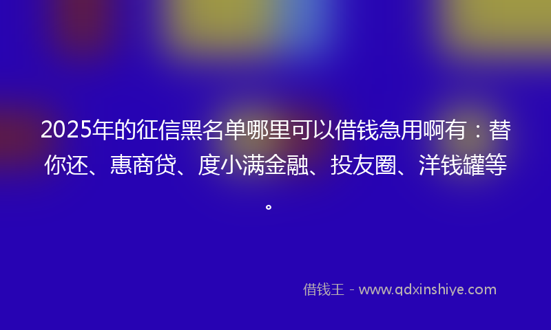 2025年的征信黑名单哪里可以借钱急用啊有：替你还、惠商贷、度小满金融、投友圈、洋钱罐等。
