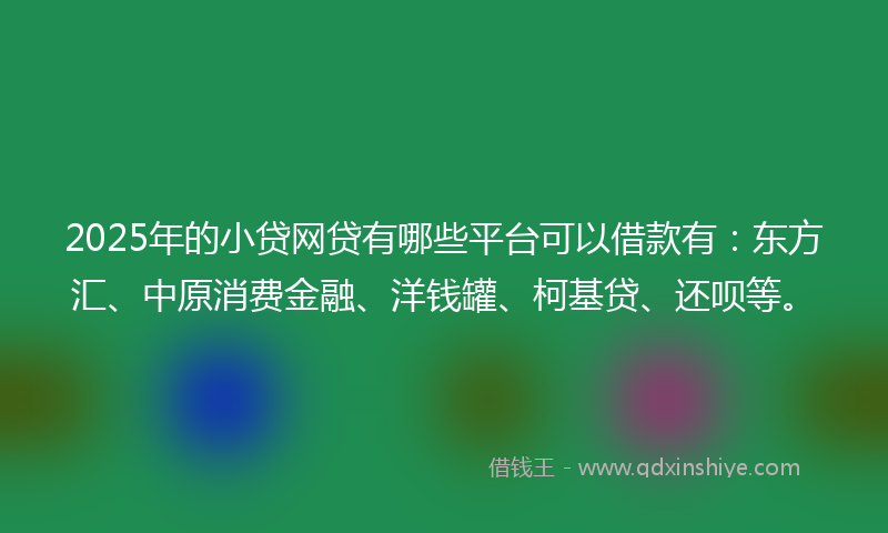 2025年的小贷网贷有哪些平台可以借款有：东方汇、中原消费金融、洋钱罐、柯基贷、还呗等。