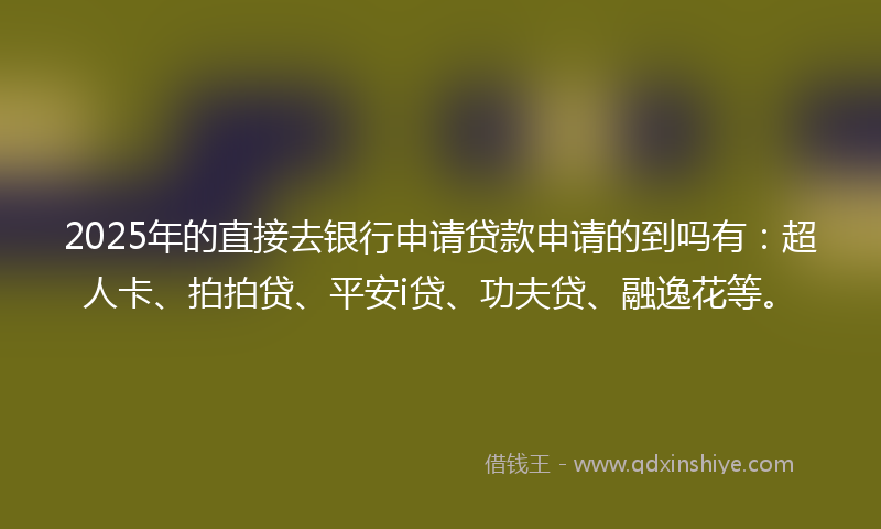 2025年的直接去银行申请贷款申请的到吗有：超人卡、拍拍贷、平安i贷、功夫贷、融逸花等。