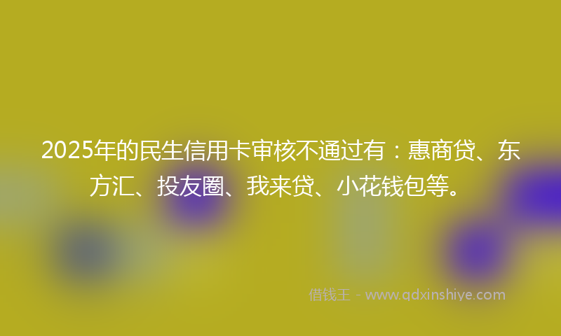 2025年的民生信用卡审核不通过有：惠商贷、东方汇、投友圈、我来贷、小花钱包等。