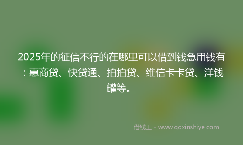 2025年的征信不行的在哪里可以借到钱急用钱有：惠商贷、快贷通、拍拍贷、维信卡卡贷、洋钱罐等。