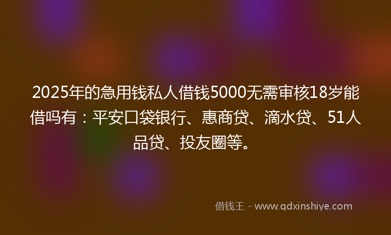 2025年的急用钱私人借钱5000无需审核18岁能借吗有：平安口袋银行、惠商贷、滴水贷、51人品贷、投友圈等。