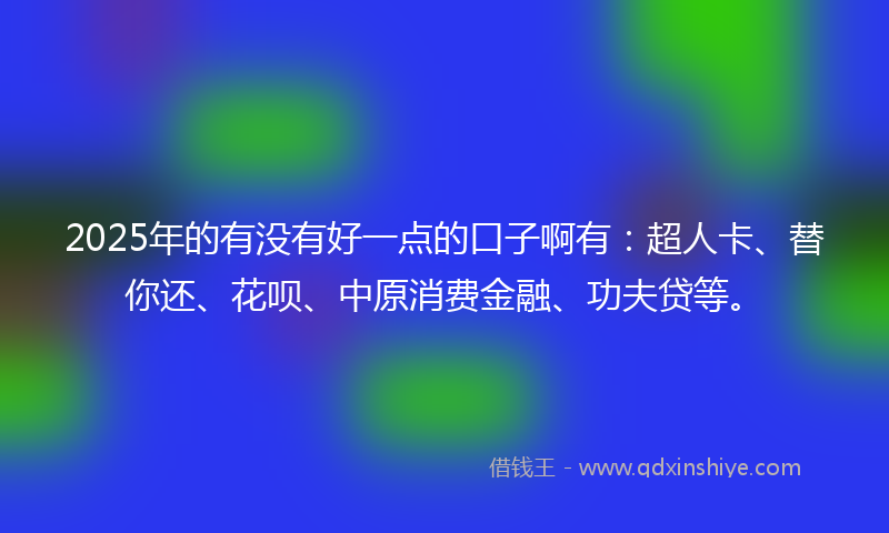 2025年的有没有好一点的口子啊有：超人卡、替你还、花呗、中原消费金融、功夫贷等。