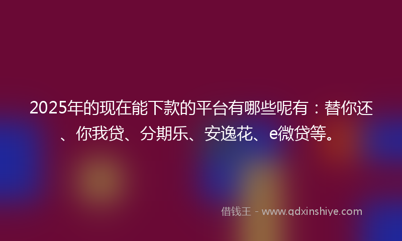 2025年的现在能下款的平台有哪些呢有：替你还、你我贷、分期乐、安逸花、e微贷等。