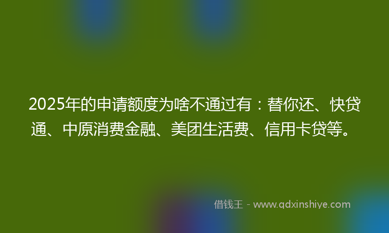 2025年的申请额度为啥不通过有：替你还、快贷通、中原消费金融、美团生活费、信用卡贷等。