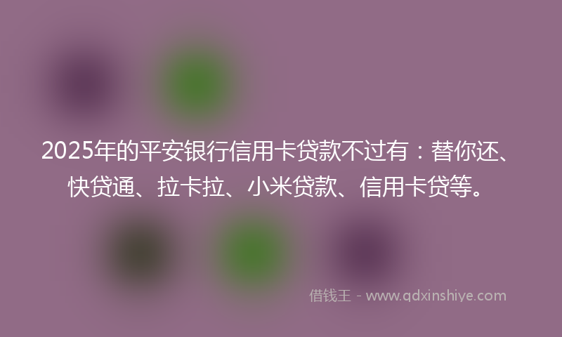 2025年的平安银行信用卡贷款不过有：替你还、快贷通、拉卡拉、小米贷款、信用卡贷等。