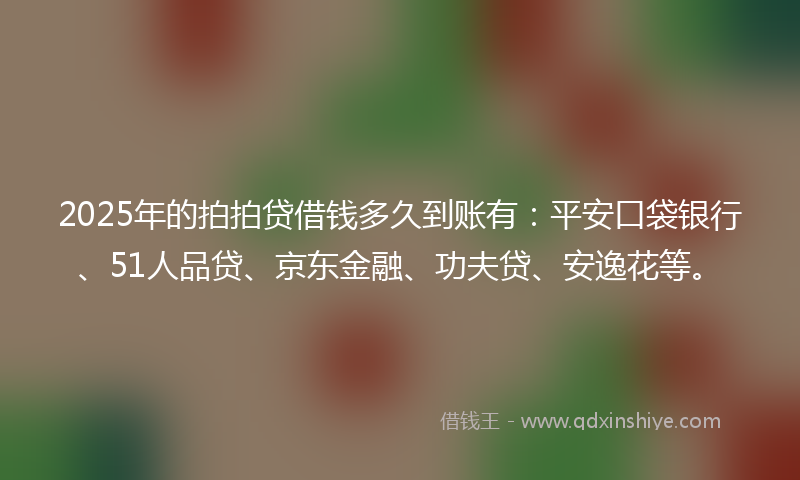 2025年的拍拍贷借钱多久到账有：平安口袋银行、51人品贷、京东金融、功夫贷、安逸花等。