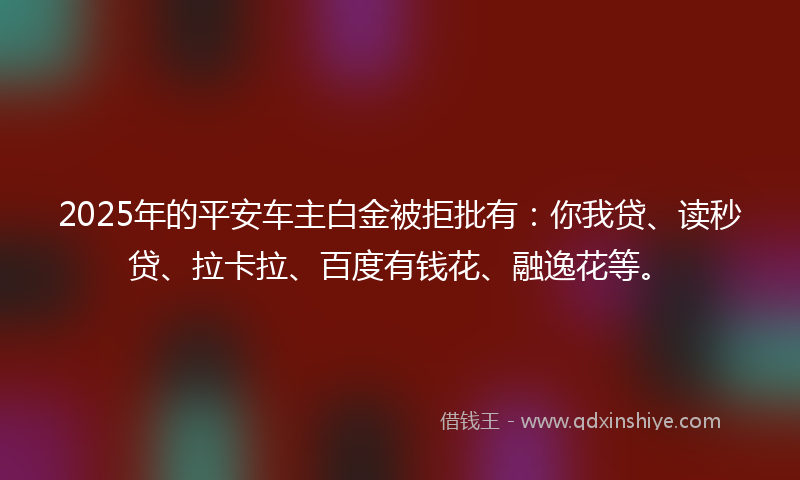 2025年的平安车主白金被拒批有：你我贷、读秒贷、拉卡拉、百度有钱花、融逸花等。