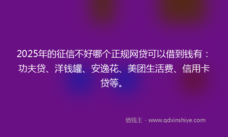 2025年的征信不好哪个正规网贷可以借到钱有：功夫贷、洋钱罐、安逸花、美团生活费、信用卡贷等。