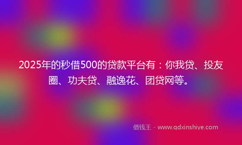 2025年的秒借500的贷款平台有：你我贷、投友圈、功夫贷、融逸花、团贷网等。