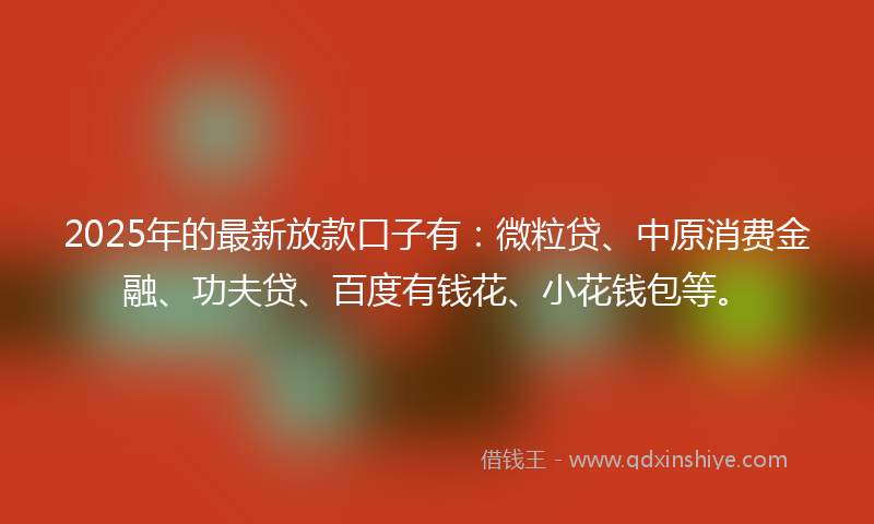 2025年的最新放款口子有：微粒贷、中原消费金融、功夫贷、百度有钱花、小花钱包等。