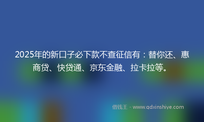 2025年的新口子必下款不查征信有：替你还、惠商贷、快贷通、京东金融、拉卡拉等。