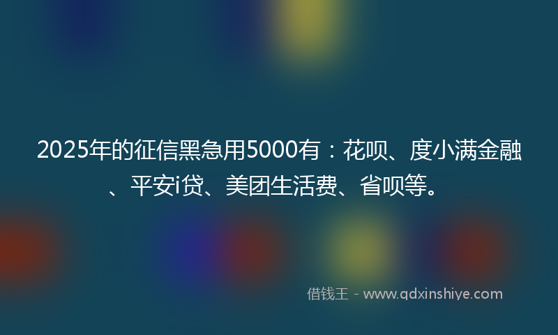 2025年的征信黑急用5000有：花呗、度小满金融、平安i贷、美团生活费、省呗等。