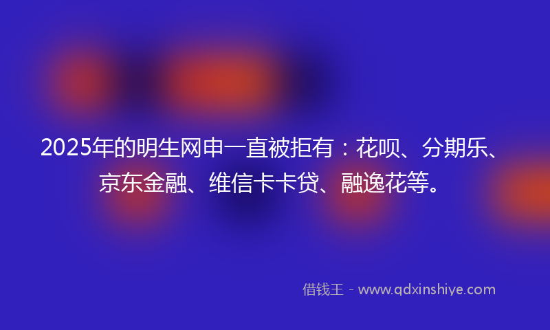 2025年的明生网申一直被拒有：花呗、分期乐、京东金融、维信卡卡贷、融逸花等。