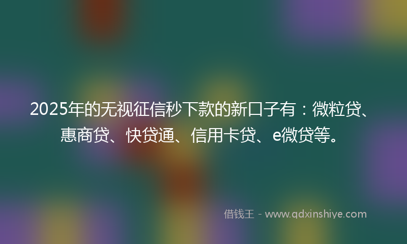 2025年的无视征信秒下款的新口子有:微粒贷、惠商贷、快贷通、信用卡贷、e微贷等。