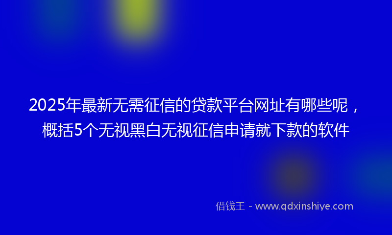 2025年最新无需征信的贷款平台网址有哪些呢，概括5个无视黑白无视征信申请就下款的软件