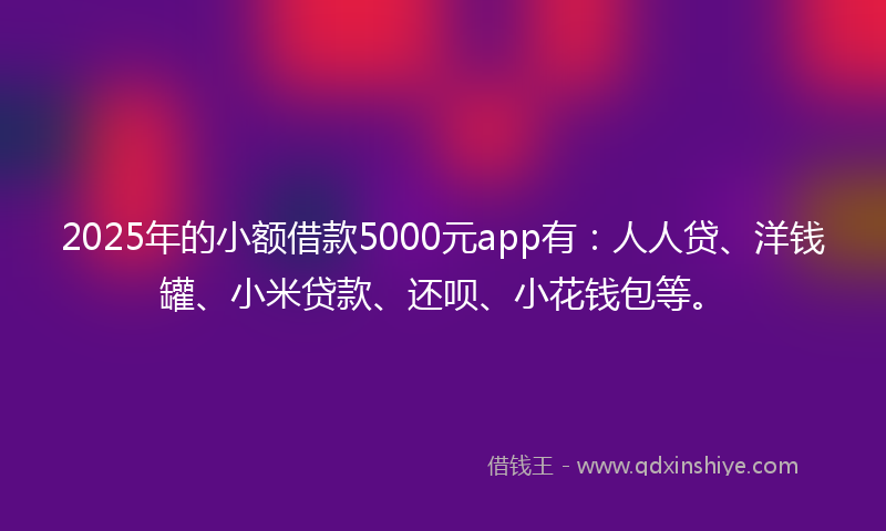 2025年的小额借款5000元app有：人人贷、洋钱罐、小米贷款、还呗、小花钱包等。