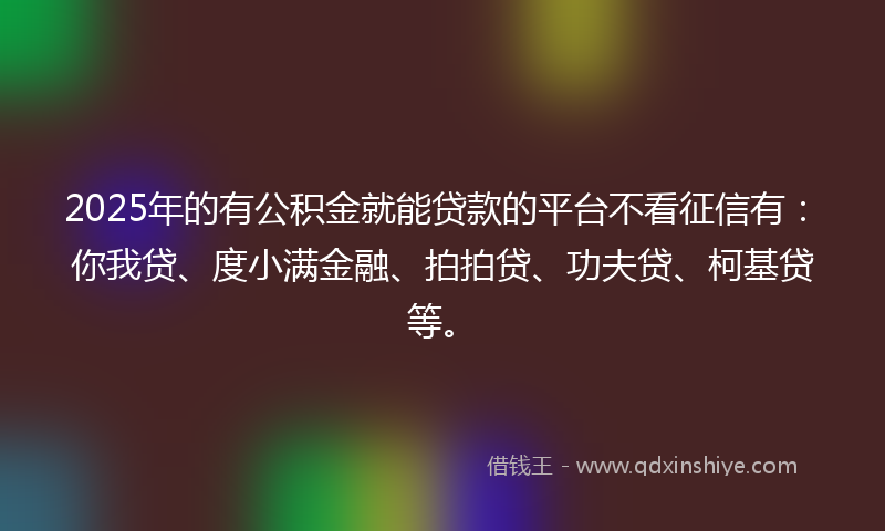 2025年的有公积金就能贷款的平台不看征信有：你我贷、度小满金融、拍拍贷、功夫贷、柯基贷等。