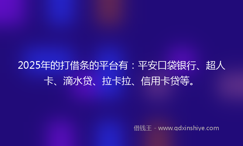 2025年的打借条的平台有：平安口袋银行、超人卡、滴水贷、拉卡拉、信用卡贷等。
