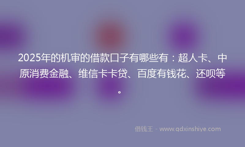 2025年的机审的借款口子有哪些有：超人卡、中原消费金融、维信卡卡贷、百度有钱花、还呗等。