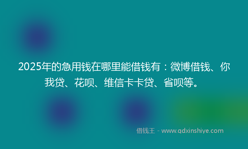 2025年的急用钱在哪里能借钱有:微博借钱、你我贷、花呗、维信卡卡贷、省呗等。