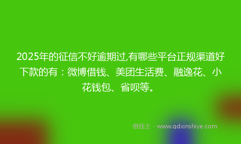 2025年的征信不好逾期过,有哪些平台正规渠道好下款的有：微博借钱、美团生活费、融逸花、小花钱包、省呗等。
