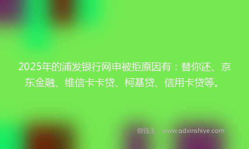 2025年的浦发银行网申被拒原因有：替你还、京东金融、维信卡卡贷、柯基贷、信用卡贷等。