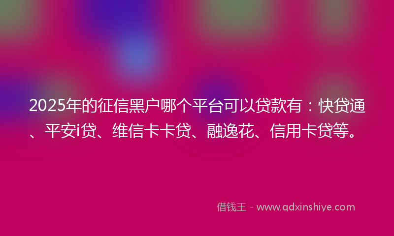 2025年的征信黑户哪个平台可以贷款有：快贷通、平安i贷、维信卡卡贷、融逸花、信用卡贷等。