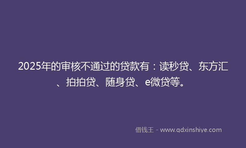 2025年的审核不通过的贷款有：读秒贷、东方汇、拍拍贷、随身贷、e微贷等。