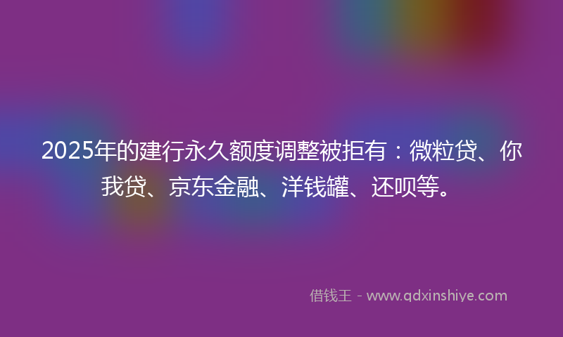 2025年的建行永久额度调整被拒有：微粒贷、你我贷、京东金融、洋钱罐、还呗等。