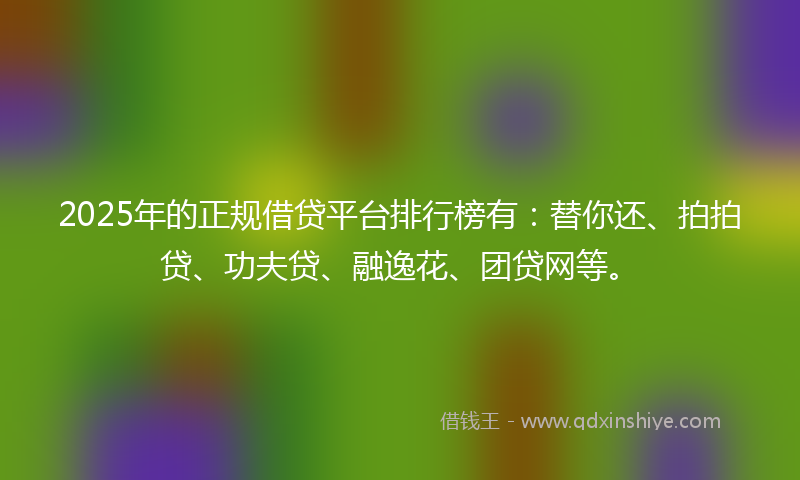 2025年的正规借贷平台排行榜有：替你还、拍拍贷、功夫贷、融逸花、团贷网等。